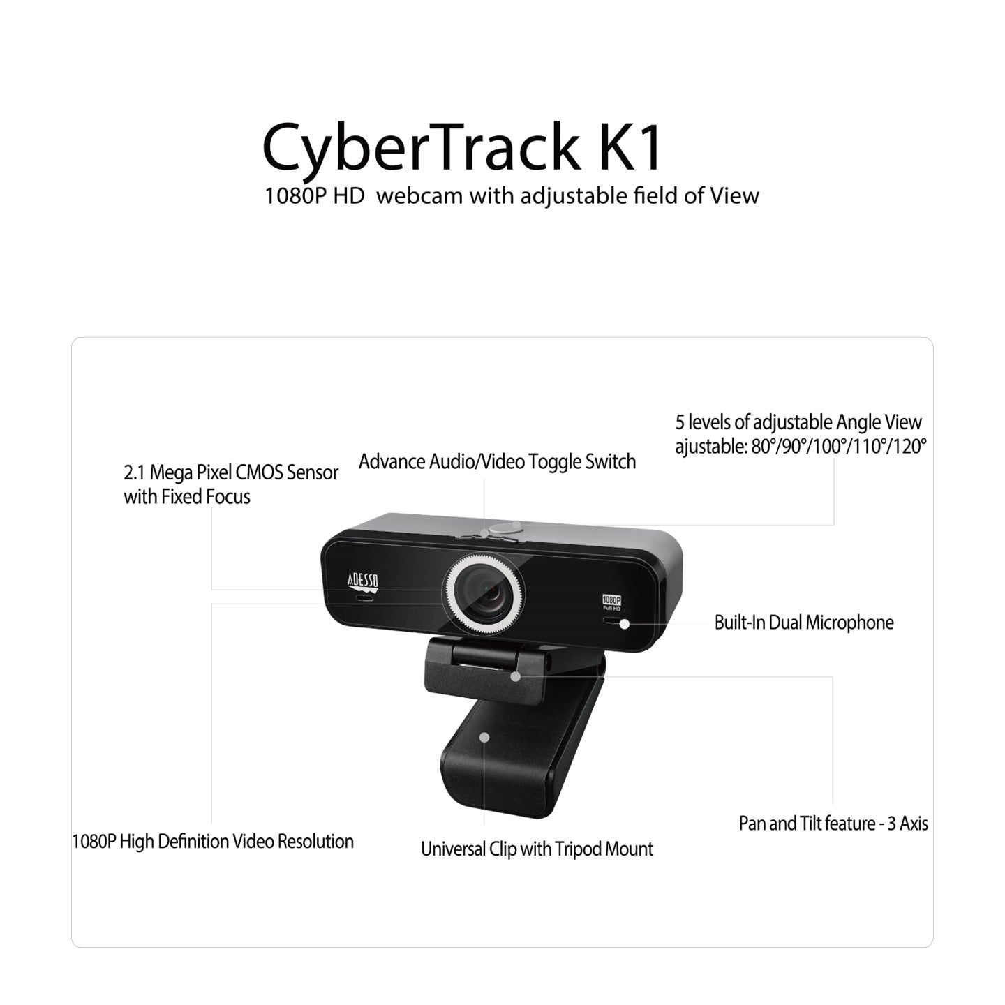 Adesso CyberTrack K1 1080P USB Classroom Webcam