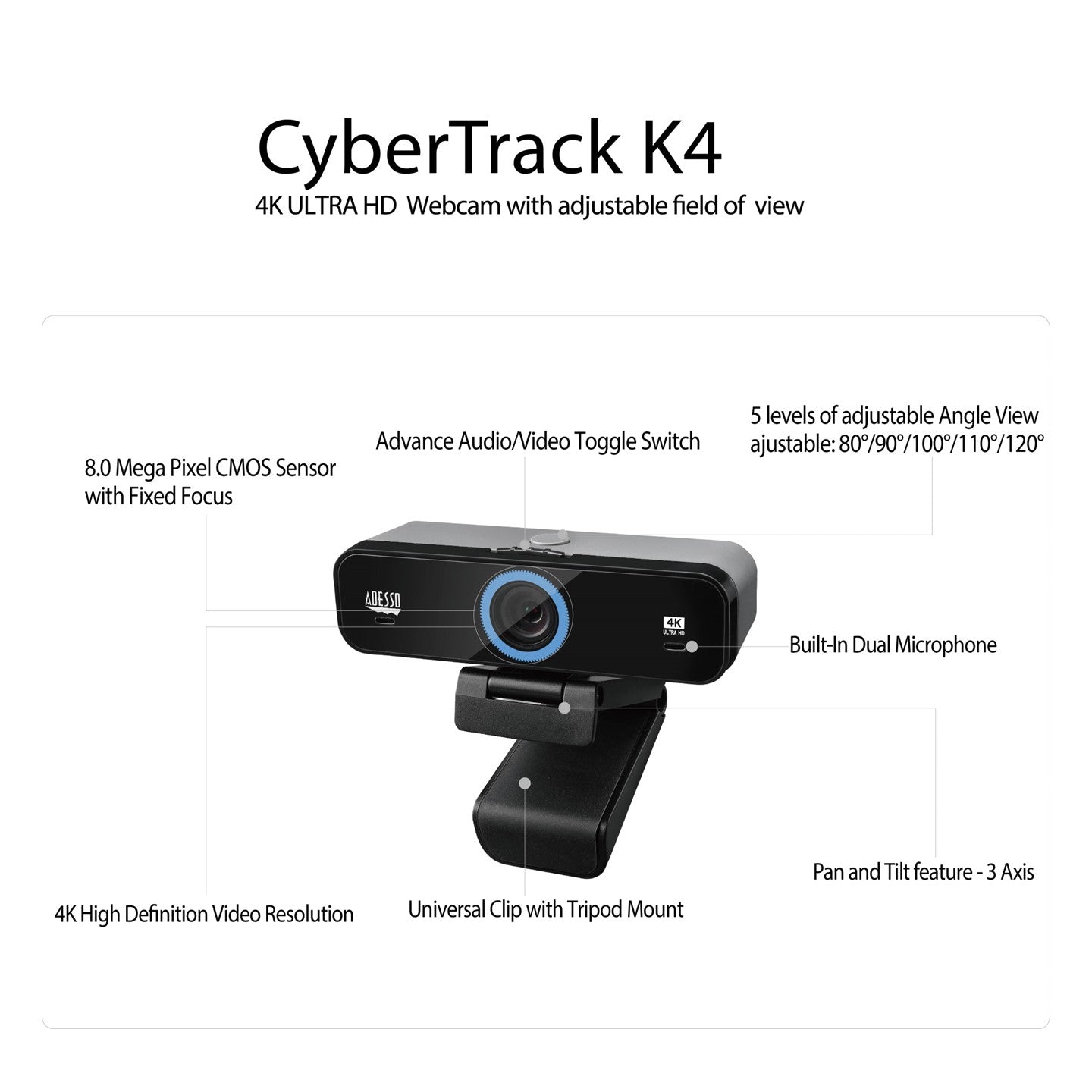 Adesso CyberTrack K4 4K Ultra HD Classroom Webcam