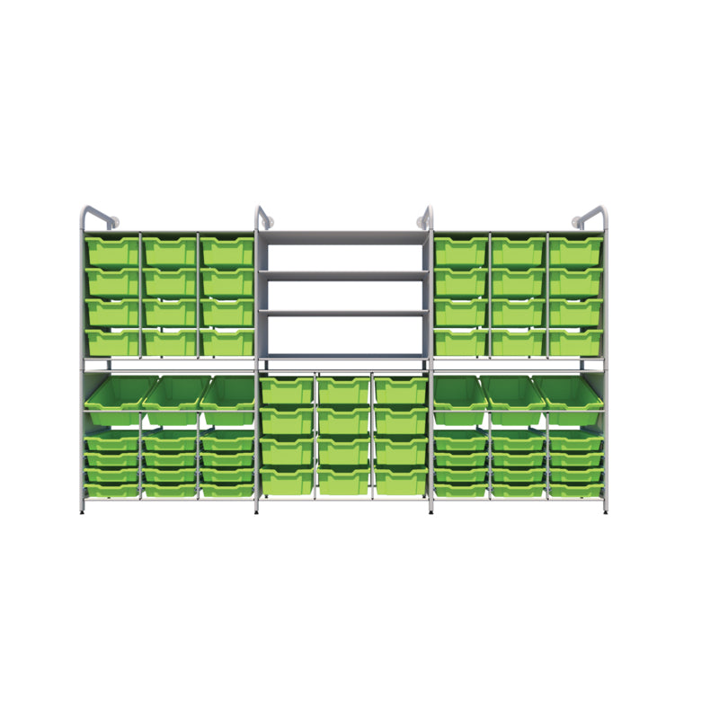 Gratnells Callero Custom Tall Maker Store Adder Unit with 12 Shallow & 15 Deep Sunshine Yellow Trays (Silver Frame)