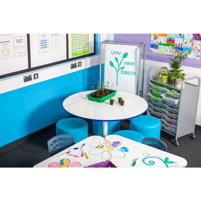 Gratnells MakerHub Collaboration Cart with 2 Magnetic Whiteboards & 4 Deep Flame Red Trays