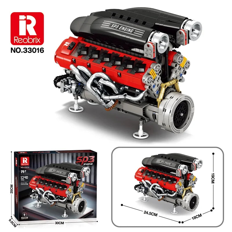 Motorized V8 Engine Model Kit 1240 Piece STEM Mechanical Building Set