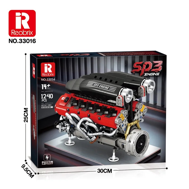 Motorized V8 Engine Model Kit 1240 Piece STEM Mechanical Building Set