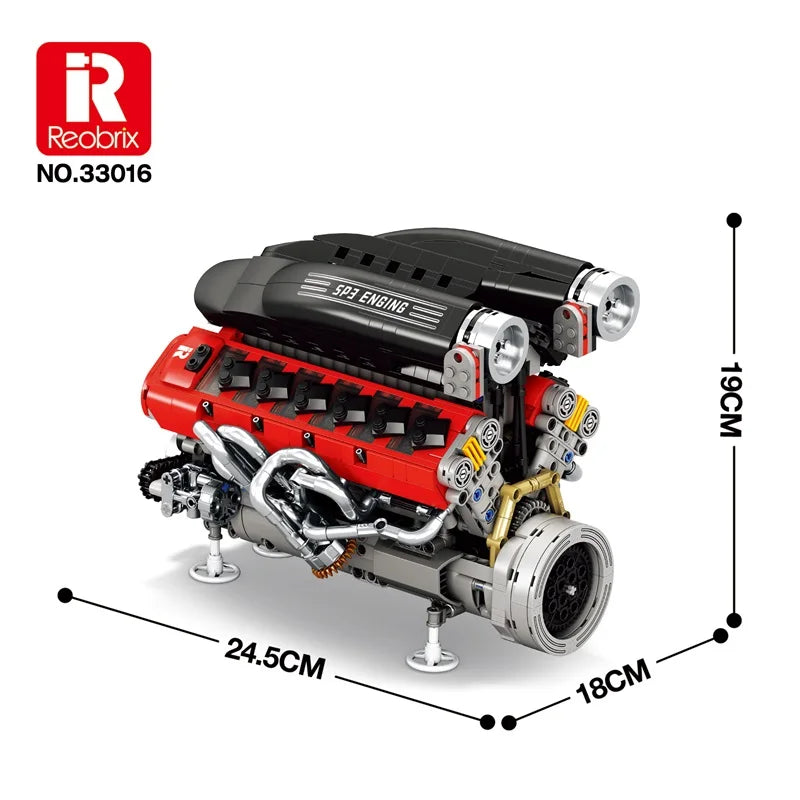Motorized V8 Engine Model Kit 1240 Piece STEM Mechanical Building Set