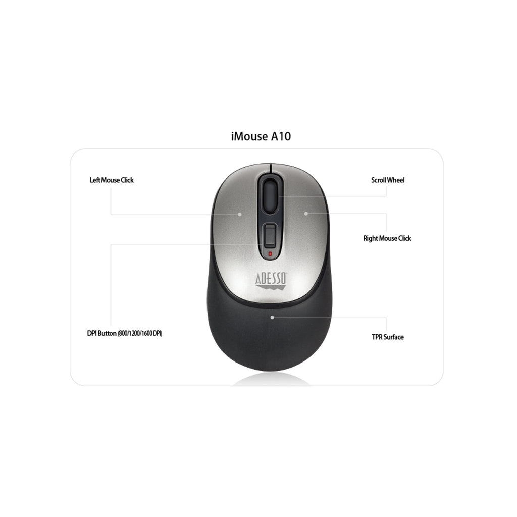 Adesso iMouse A10 Antimicrobial Wireless Ergonomic Mouse