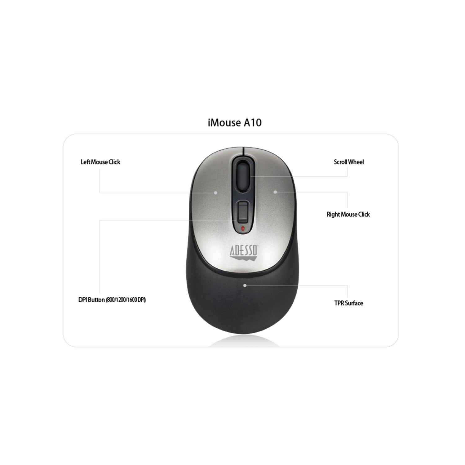 Adesso iMouse A10 Antimicrobial Wireless Ergonomic Mouse