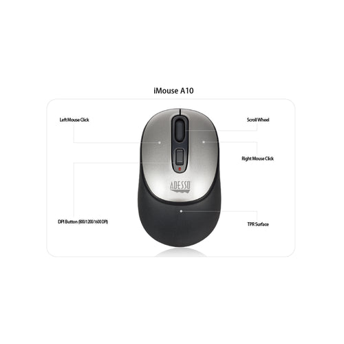 Adesso iMouse A10 Antimicrobial Wireless Ergonomic Mouse