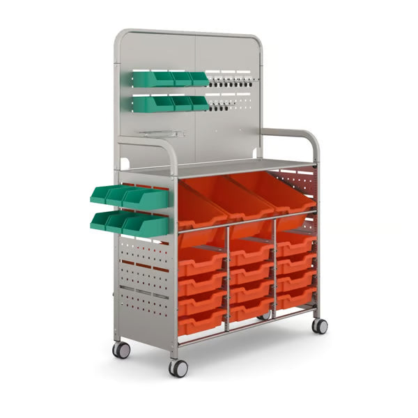 Gratnells MakerSpace Cart with 3 Deep & 12 Shallow Tropical Orange Trays