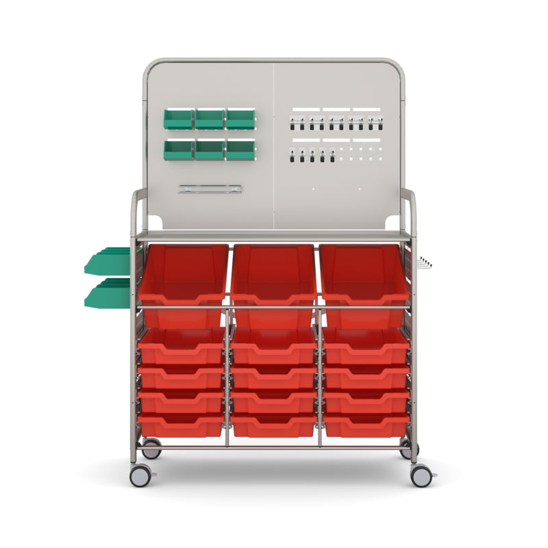 Gratnells MakerSpace Cart with 3 Deep & 12 Shallow Trays – Flame Red