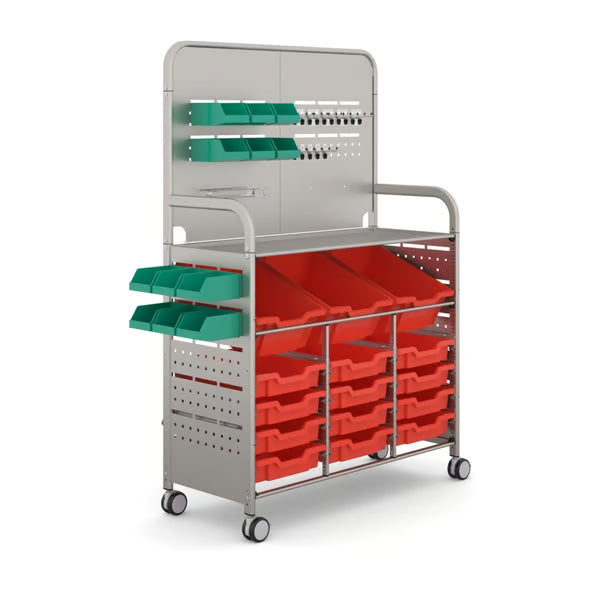 Gratnells MakerSpace Cart with 3 Deep & 12 Shallow Trays – Flame Red