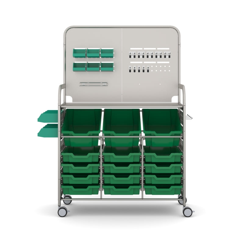Gratnells MakerSpace Cart with 3 Deep & 12 Shallow Grass Green Trays