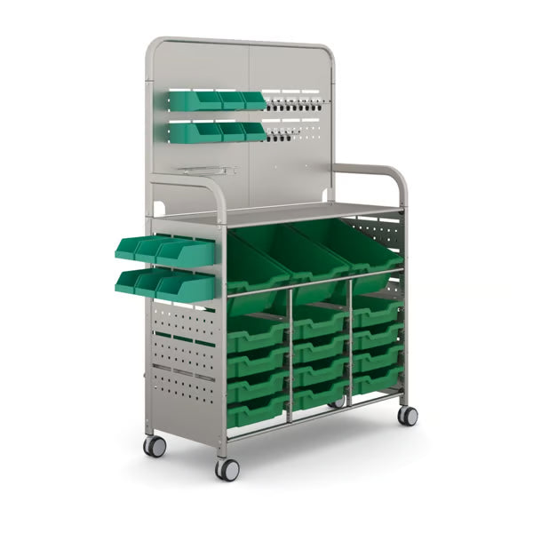 Gratnells MakerSpace Cart with 3 Deep & 12 Shallow Grass Green Trays