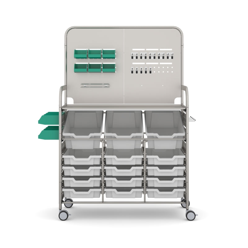 Gratnells MakerSpace Cart with 3 Deep Trays, 12 Shallow Trays & Mini Bins – Light Gray