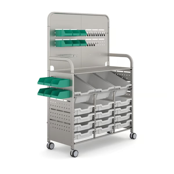 Gratnells MakerSpace Cart with 3 Deep Trays, 12 Shallow Trays & Mini Bins – Light Gray
