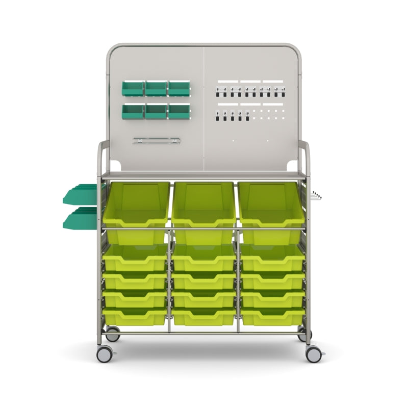 Gratnells MakerSpace Cart with 3 Deep & 12 Shallow Jolly Lime Trays and Accessory Kit