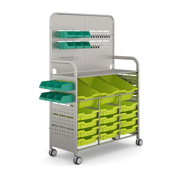 Gratnells MakerSpace Cart with 3 Deep & 12 Shallow Jolly Lime Trays and Accessory Kit