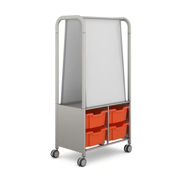 Gratnells MakerHub Collaboration Cart with 2 Magnetic Boards & 4 Deep Tropical Orange Trays
