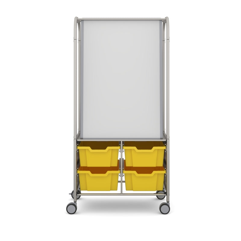 Gratnells MakerHub Mobile Collaboration Cart with 2 Magnetic Whiteboards & 4 Deep Sunshine Yellow Trays
