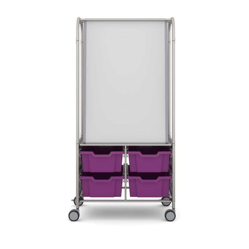 Gratnells MakerHub Mobile Collaboration Cart with 2 Magnetic Whiteboards & 4 Deep Plum Purple Trays