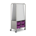 Gratnells MakerHub Mobile Collaboration Cart with 2 Magnetic Whiteboards & 4 Deep Plum Purple Trays