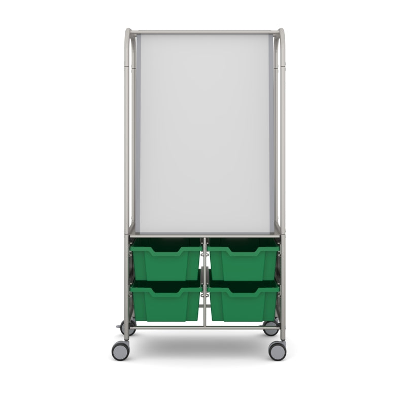 Gratnells MakerHub Collaboration Cart with 2 Magnetic Whiteboards & 4 Deep Trays – Grass Green