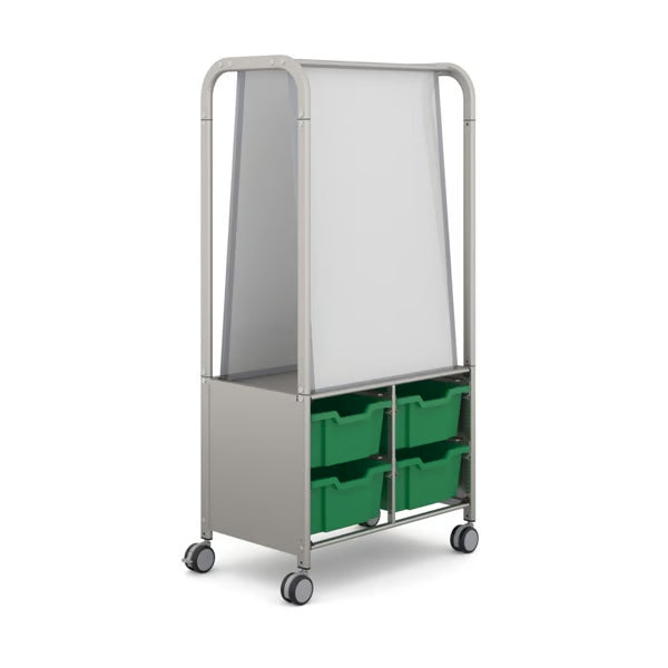 Gratnells MakerHub Collaboration Cart with 2 Magnetic Whiteboards & 4 Deep Trays – Grass Green
