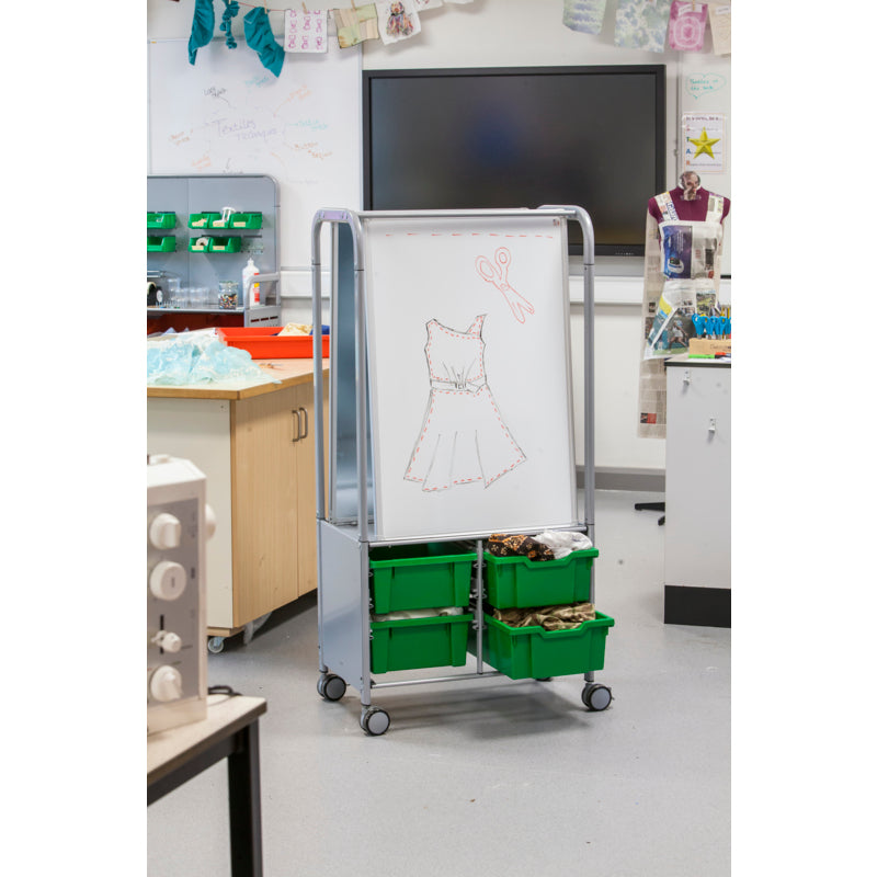 Gratnells MakerHub Collaboration Cart with 2 Magnetic Boards & 4 Deep Tropical Orange Trays