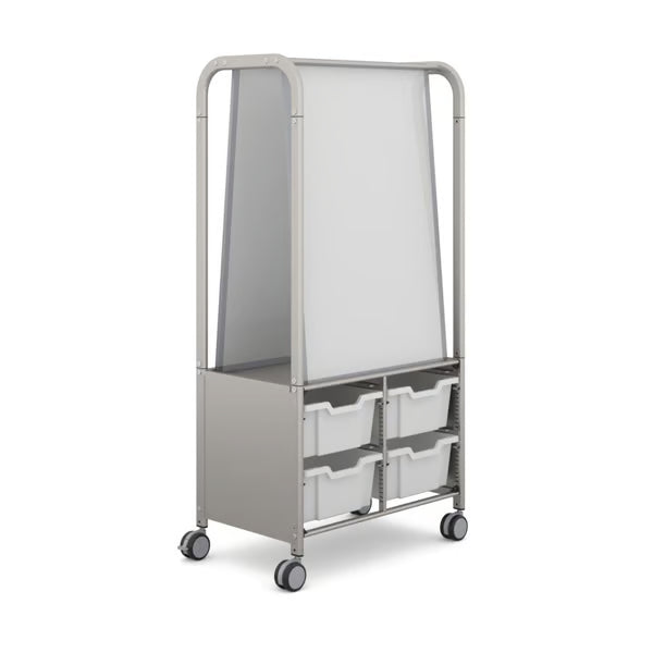 Gratnells MakerHub Collaboration Cart with Magnetic Boards & 4 Deep Trays – Light Gray