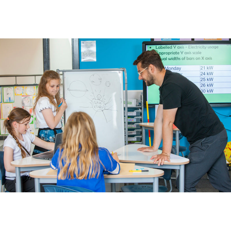 Gratnells MakerHub Mobile Collaboration Cart with 2 Magnetic Whiteboards & 4 Deep Sunshine Yellow Trays