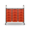 Gratnells Callero Plus Treble Cart with 24 Shallow Flame Red Trays