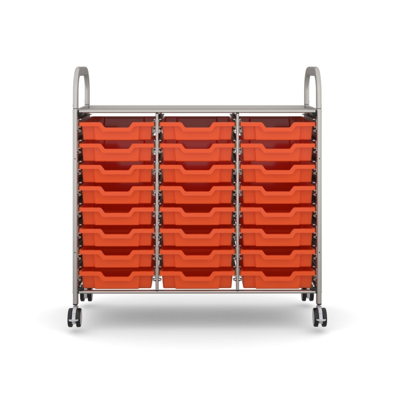 Gratnells Callero Plus Treble Cart with 24 Shallow Flame Red Trays