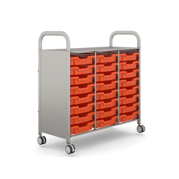 Gratnells Callero Plus Treble Cart with 24 Shallow Trays – Silver Frame, Tropical Orange