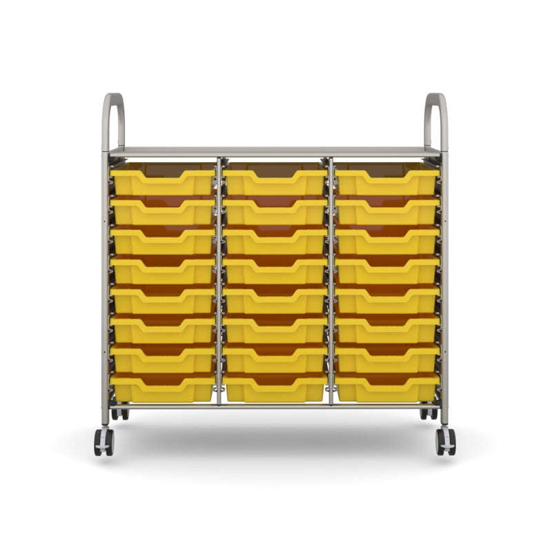 Gratnells Callero Plus Treble Cart with 24 Sunshine Yellow Shallow Trays - Silver
