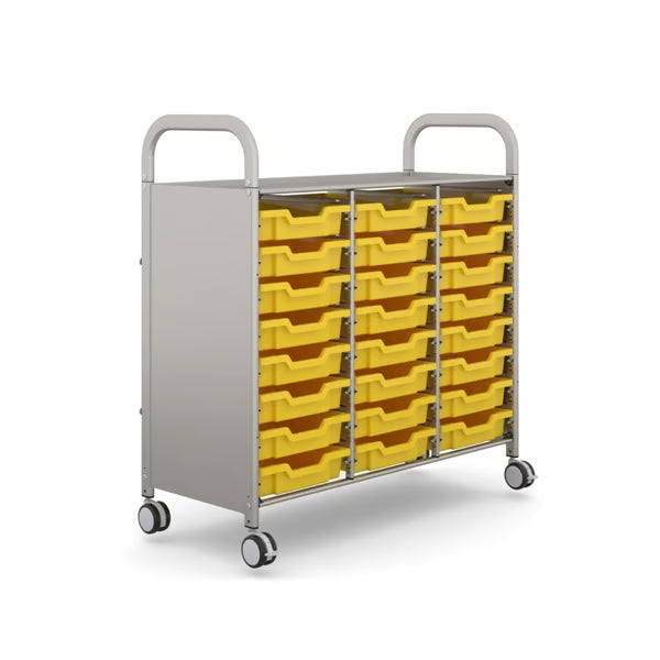 Gratnells Callero Plus Treble Cart with 24 Sunshine Yellow Shallow Trays - Silver