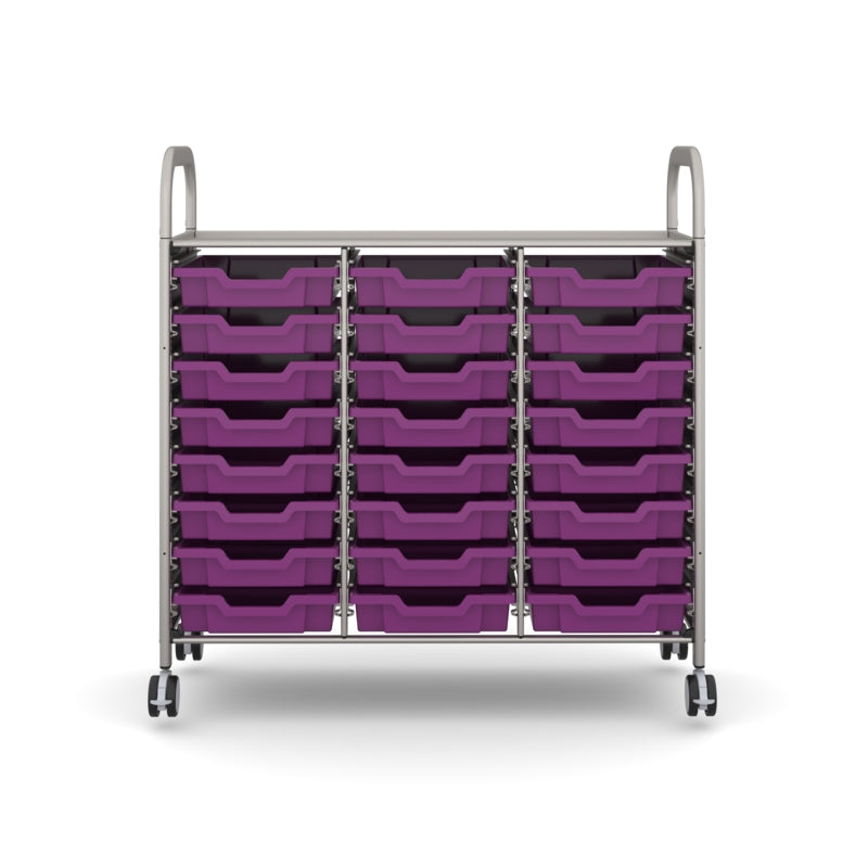 Gratnells Callero Plus Treble Cart with 24 Shallow Plum Purple Trays – Silver Frame
