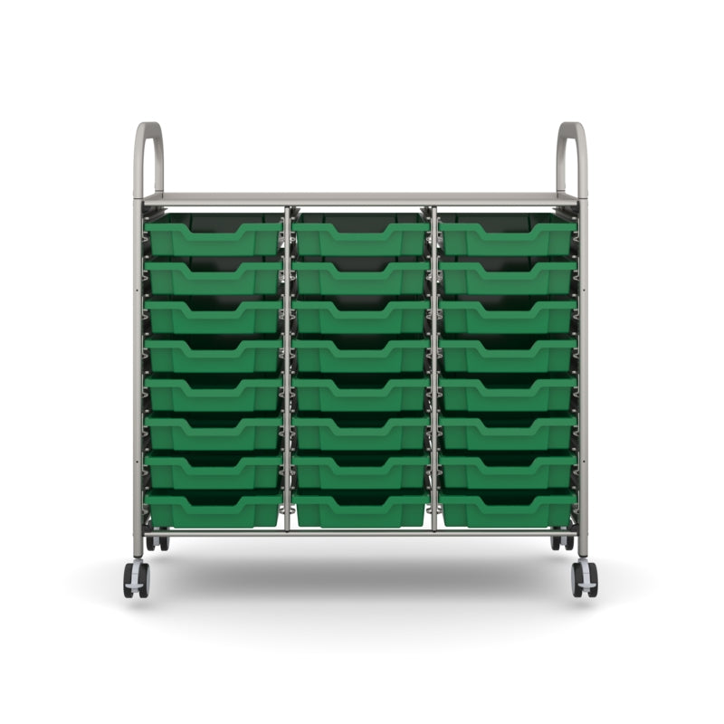 Gratnells Callero Plus Treble Cart with 24 Grass Green Shallow Trays – Silver Frame
