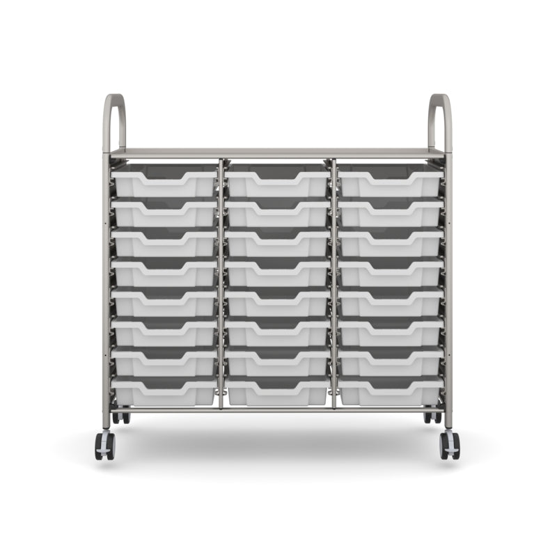 Gratnells Callero Plus Treble Cart with 24 Light Gray Shallow Trays