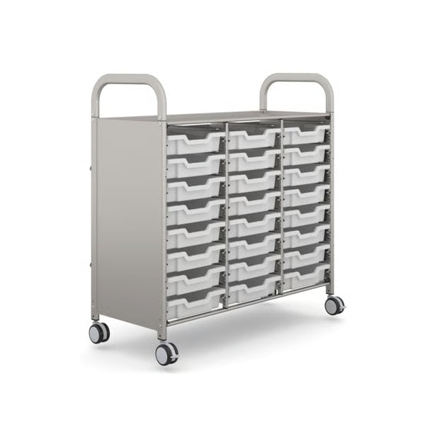Gratnells Callero Plus Treble Cart with 24 Light Gray Shallow Trays
