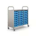 Gratnells Callero Plus Treble Cart with 24 Shallow Cyan Blue Trays – Silver