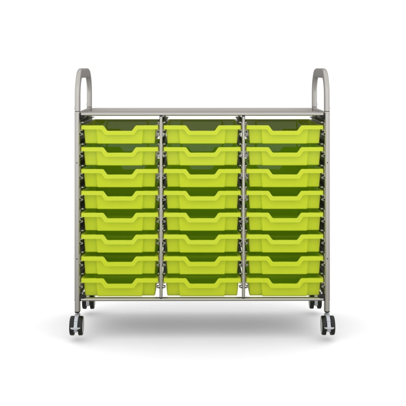 Gratnells Callero Plus Treble Cart with 24 Shallow Jolly Lime Trays – Silver Frame