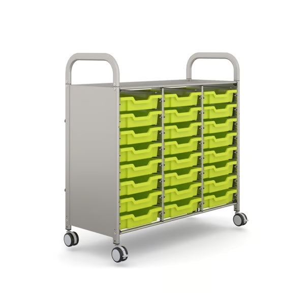 Gratnells Callero Plus Treble Cart with 24 Shallow Jolly Lime Trays – Silver Frame