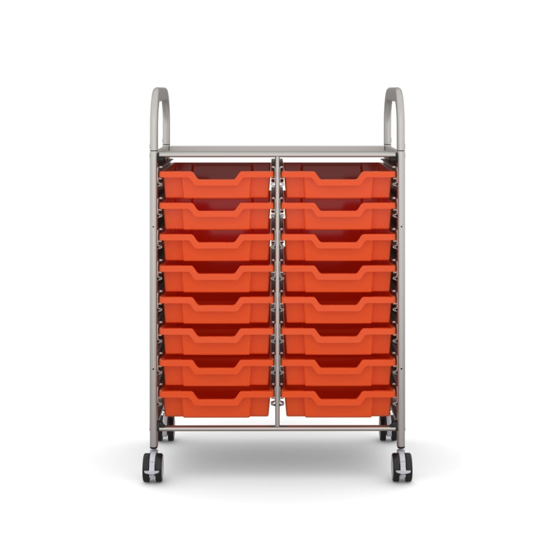 Gratnells Callero Double Column School Activity Cart with 16 Shallow Tropical Orange Trays