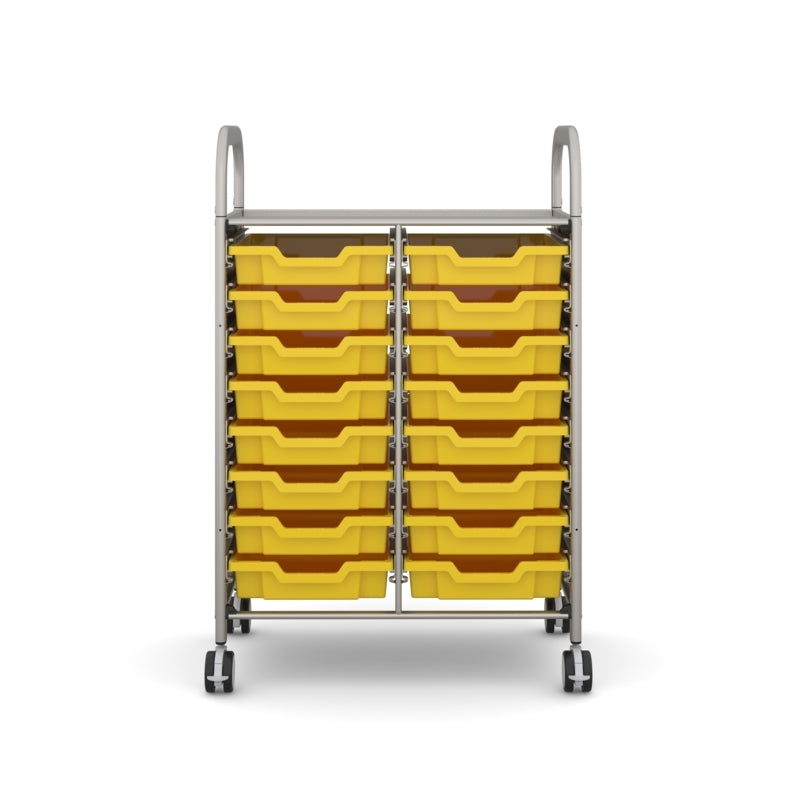 Gratnells Callero Double Column School Activity Cart with 16 Sunshine Yellow Shallow Trays