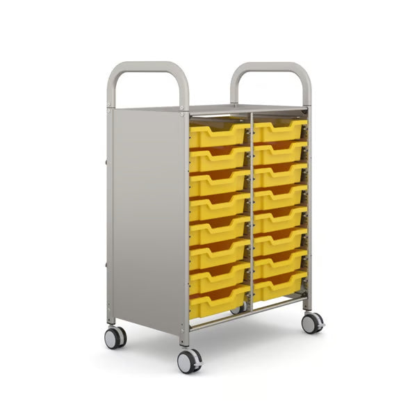 Gratnells Callero Double Column School Activity Cart with 16 Sunshine Yellow Shallow Trays
