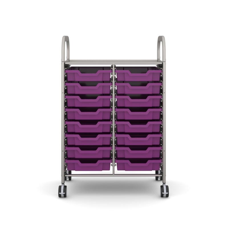 Gratnells Callero Double Column School Activity Cart with 16 Shallow Plum Purple Trays