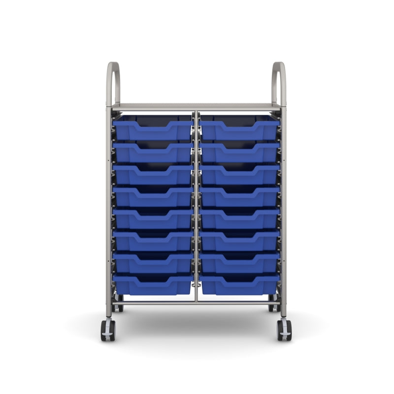Gratnells Callero Double Column School Activity Cart with 16 Shallow Royal Blue Trays