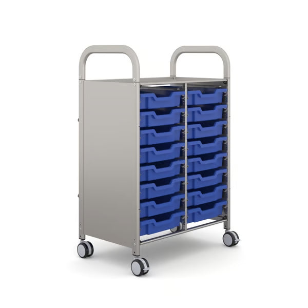 Gratnells Callero Double Column School Activity Cart with 16 Shallow Royal Blue Trays