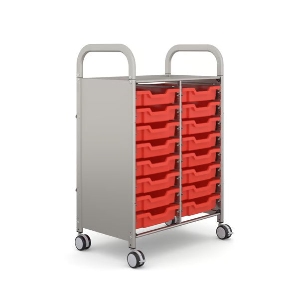 Gratnells Callero Double Column School Activity Cart with 16 Shallow Flame Red Trays