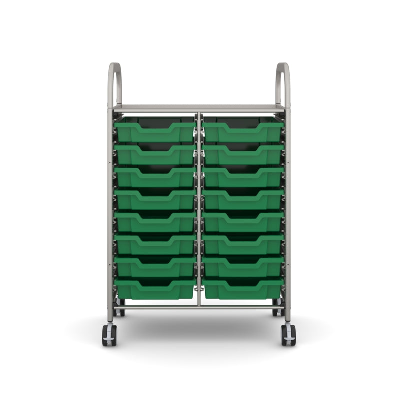 Gratnells Callero Double Column School Activity Cart with 16 Shallow Grass Green Trays