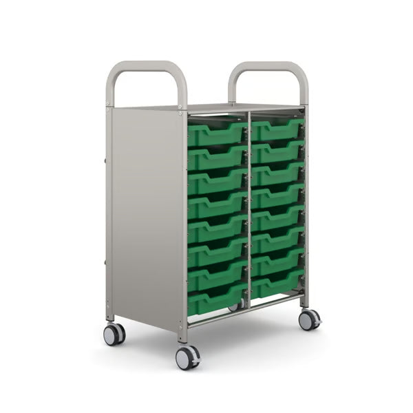 Gratnells Callero Double Column School Activity Cart with 16 Shallow Grass Green Trays