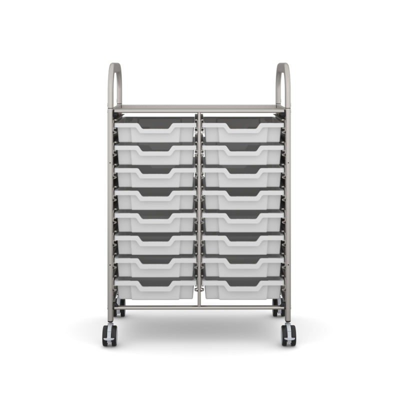 Gratnells Callero Double Column School Activity Cart with 16 Shallow Light Gray Trays